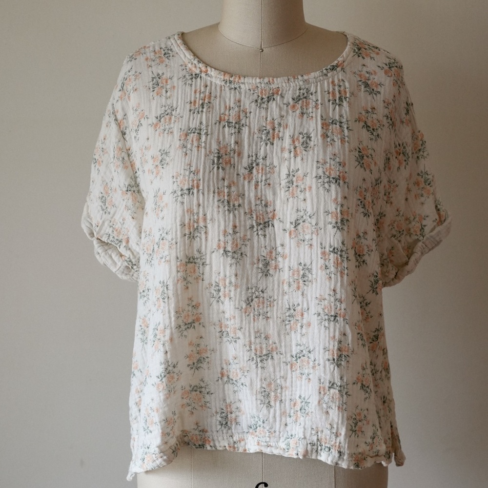 Neuflora 100% Cotton Floral Blouse Size Medium Cottagecore Top